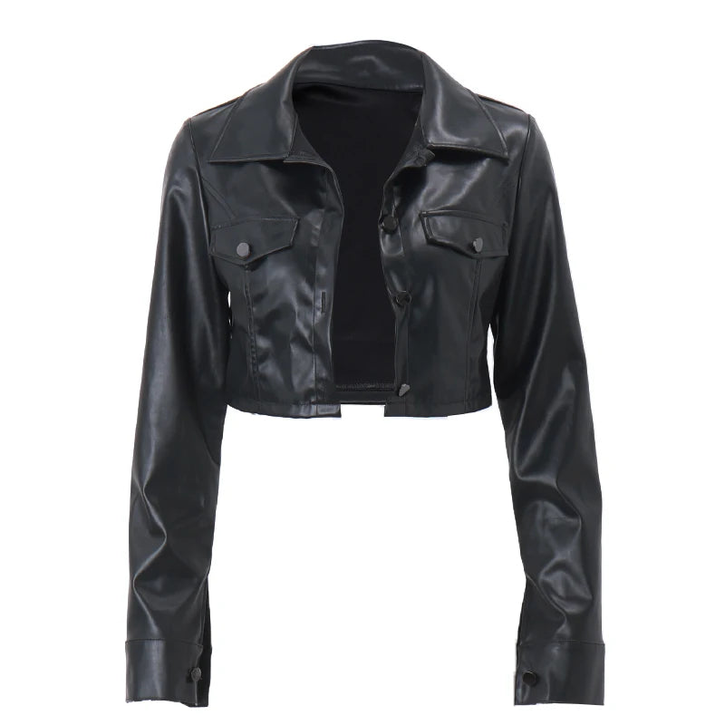 Faux Leather Crop Jacket Women Jacket