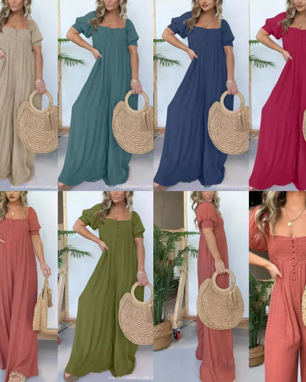 Wyn™ | Feminine Flair Smocked Jumpsuit Jumpsuit