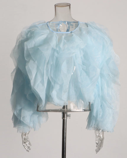 Karissa™ | Elegant Ruffles Sleeved Blouse Blue Blouse