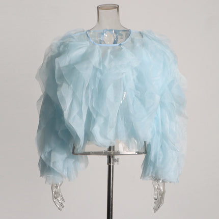 Karissa™ | Elegant Ruffles Sleeved Blouse Blue Blouse