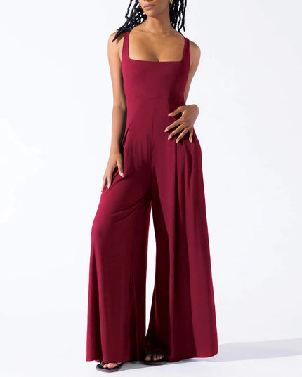 Women's High‑Waist Wide‑Leg Sleeveless Jumpsuit Burgundy Jumpsuit