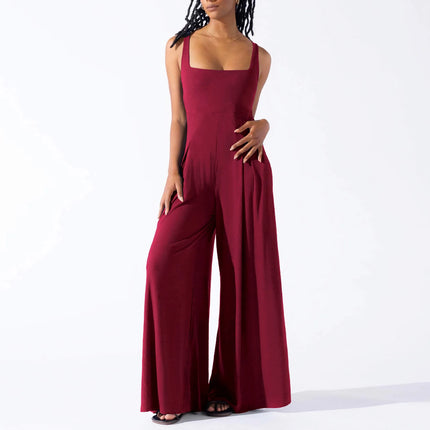 Women's High‑Waist Wide‑Leg Sleeveless Jumpsuit Burgundy Jumpsuit