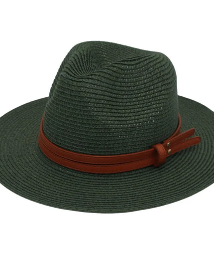 Breathable Straw Panama Sun Hat Dark green Hats