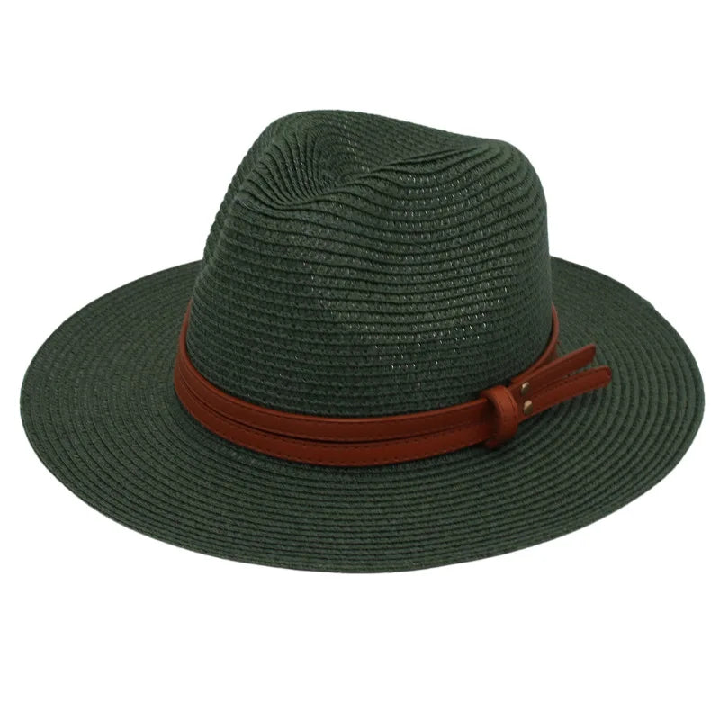 Breathable Straw Panama Sun Hat Dark green Hats