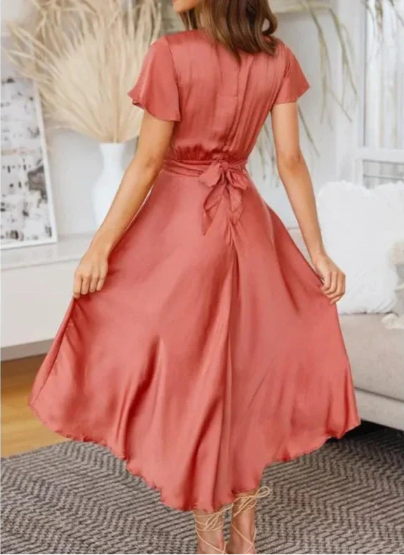 Ariella | Satin Tie-Front Midi Dress Dresses