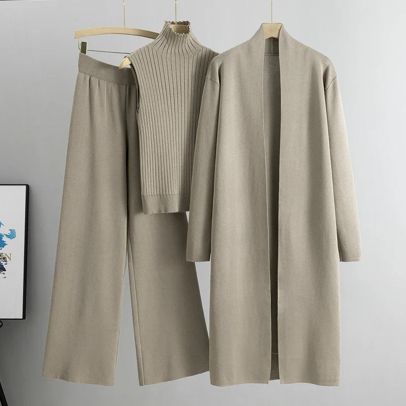 Elisabeth™ | Women's Knitted 3 Piece Set Brown One Size Fits All