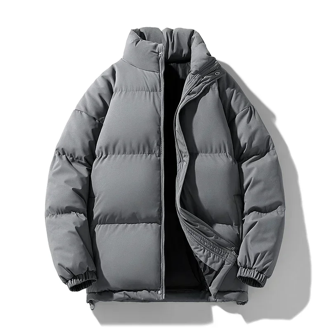 Collared Puffer Jacket Gray Men's Clothing