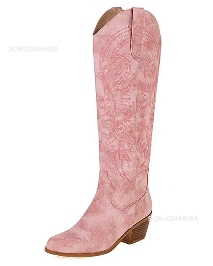 Chunky Heel Cowboy Cowgirl Boots Pink Boots
