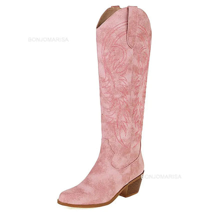 Chunky Heel Cowboy Cowgirl Boots Pink Boots