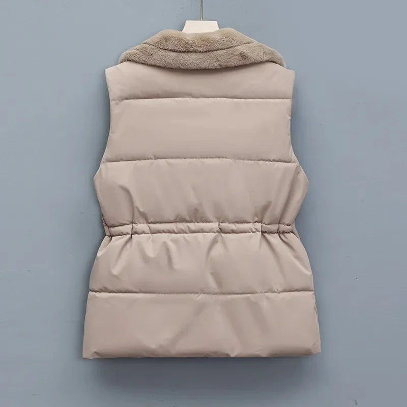 Elegant Layering Vest – Faux-Fur Collar Puffer Women's Jacket