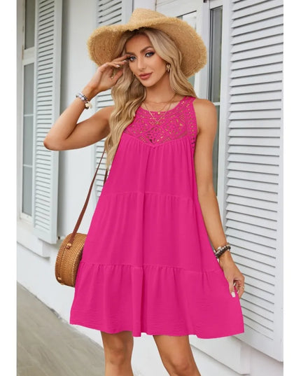 Cassandra™ | Casual Sleeveless Pleated Mini Dress Rose Red Dresses