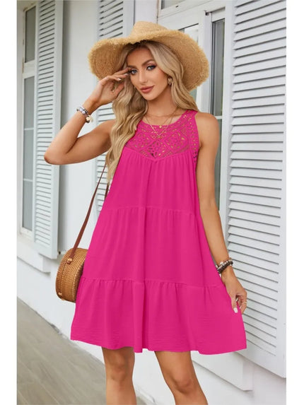 Cassandra™ | Casual Sleeveless Pleated Mini Dress Rose Red Dresses