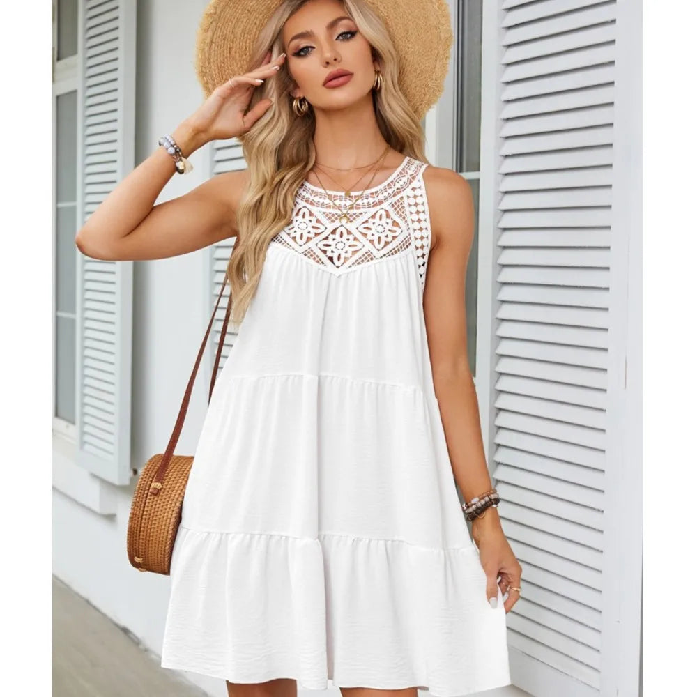 Cassandra™ | Casual Sleeveless Pleated Mini Dress White Dresses