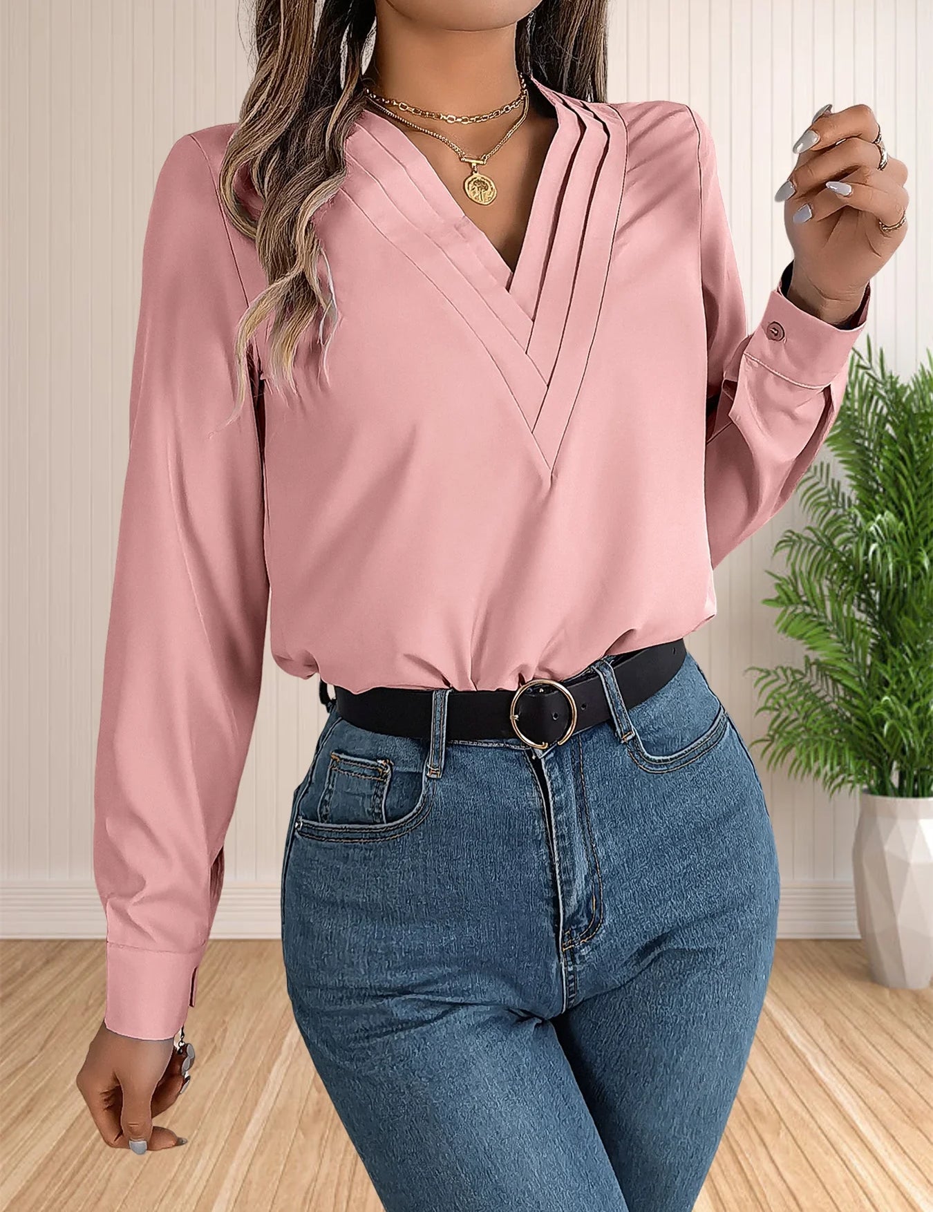 Pamela | Elegant Business Office Blouse Pink