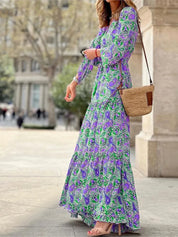 Women’s Boho V-Neck Printed Midi Dress Dresses