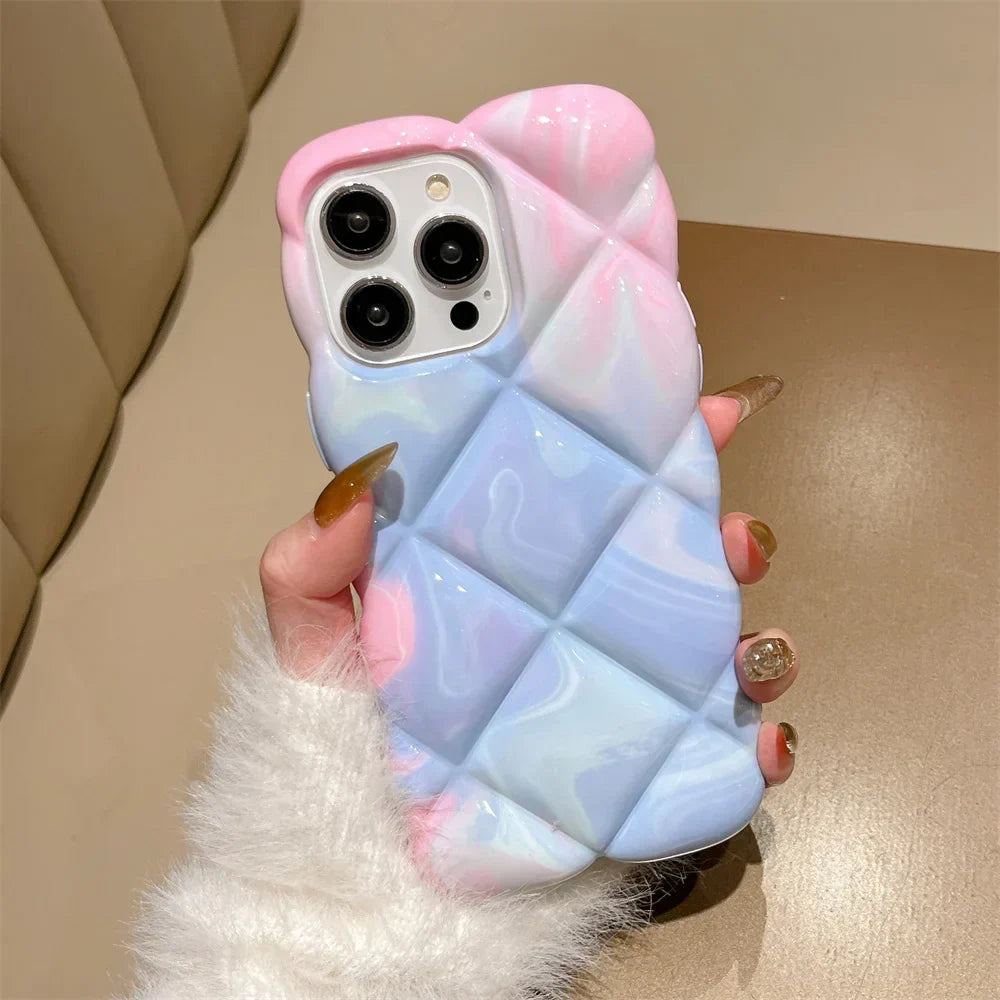 Aurora Marble Case – Pastel Quilted iPhone Protection Sky to Baby Pink Gradient Phone Case