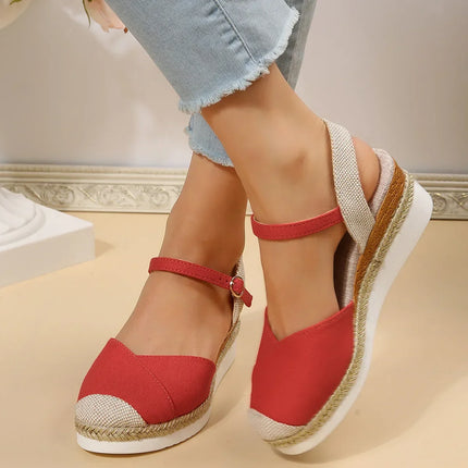 Courtney | Women's Closed Toe Wedge Sandals Red Shoes & Sandals
