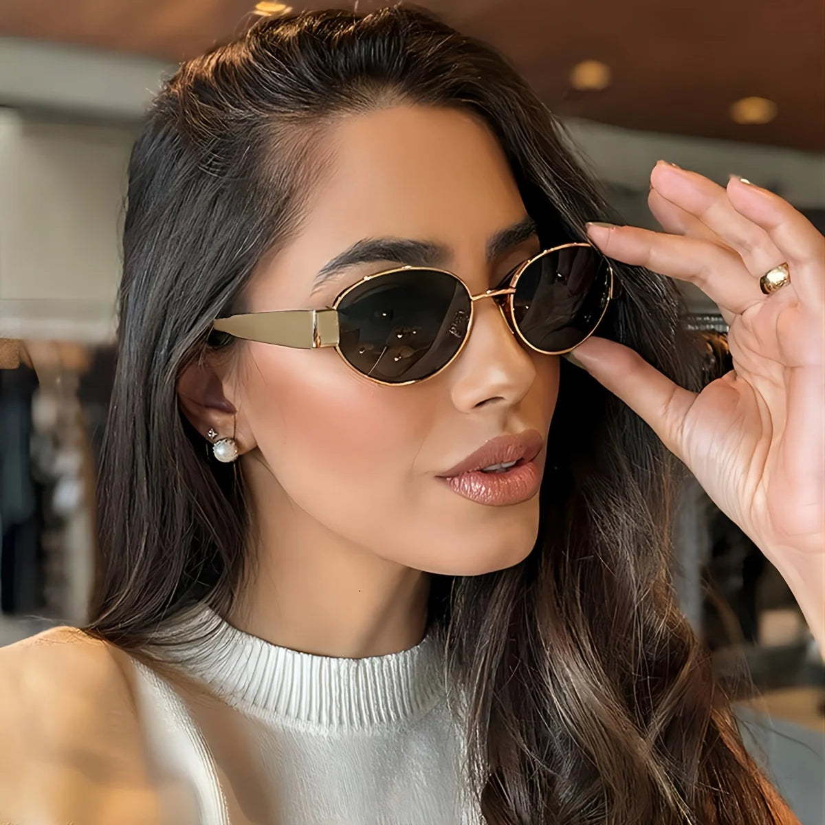 Trendy Unisex Oval Metal Frame Sunglasses Sunglasses