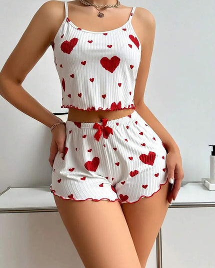 Women’s Strawberry Print Milk-Silk Cami & Shorts Pajama Set love Women's Tops
