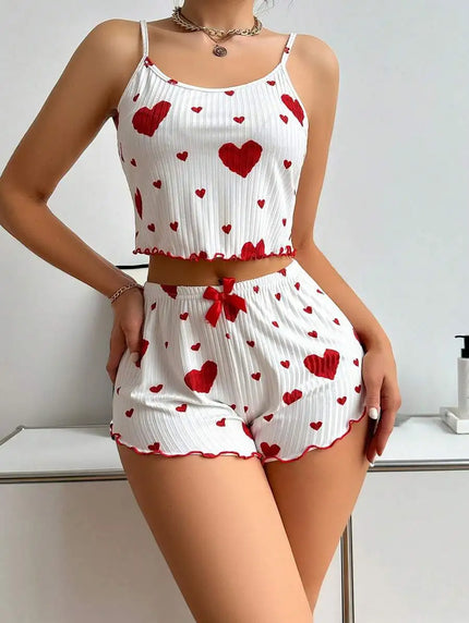 Women’s Strawberry Print Milk-Silk Cami & Shorts Pajama Set love Women's Tops
