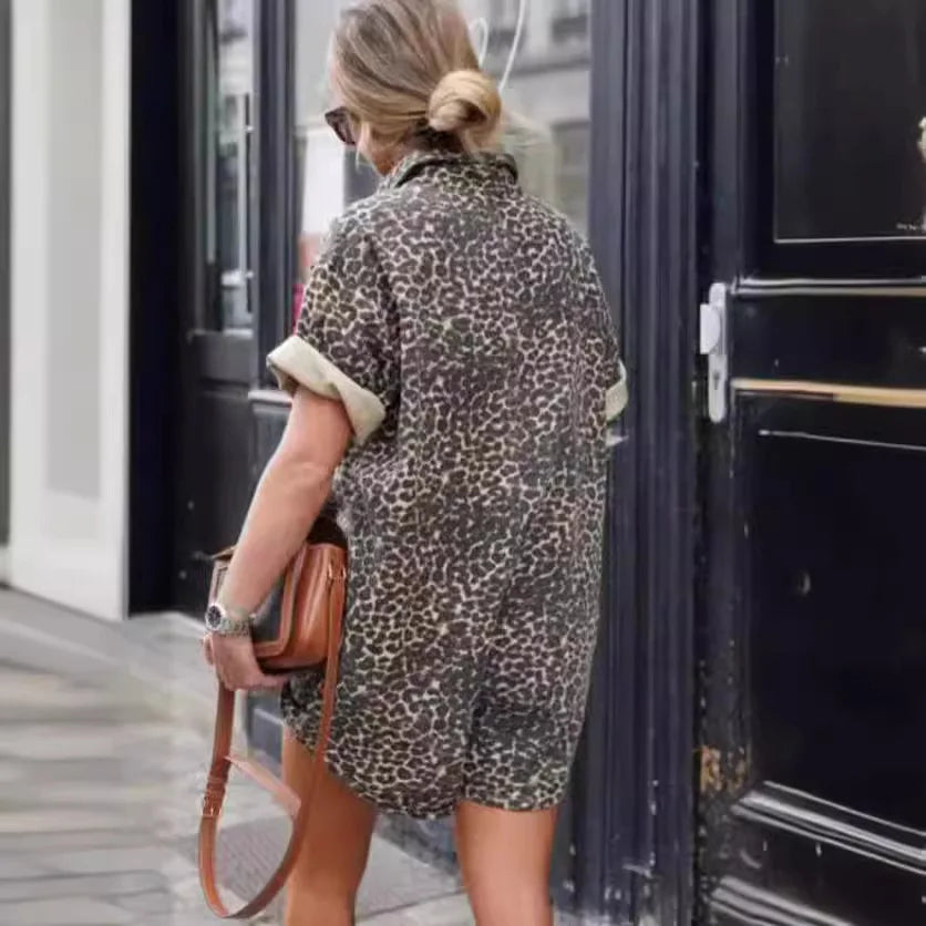 Cheetah Print Leg-Lengthening Romper Dresses
