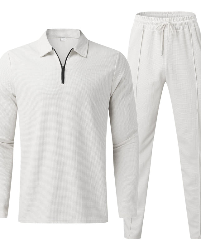 Men's Full-Zip Tracksuit Set – Casual Athletic Wear White Tracksuit