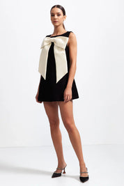 Claudia | Black Sleeveless Massive Ribbon Mini Dress M Dress