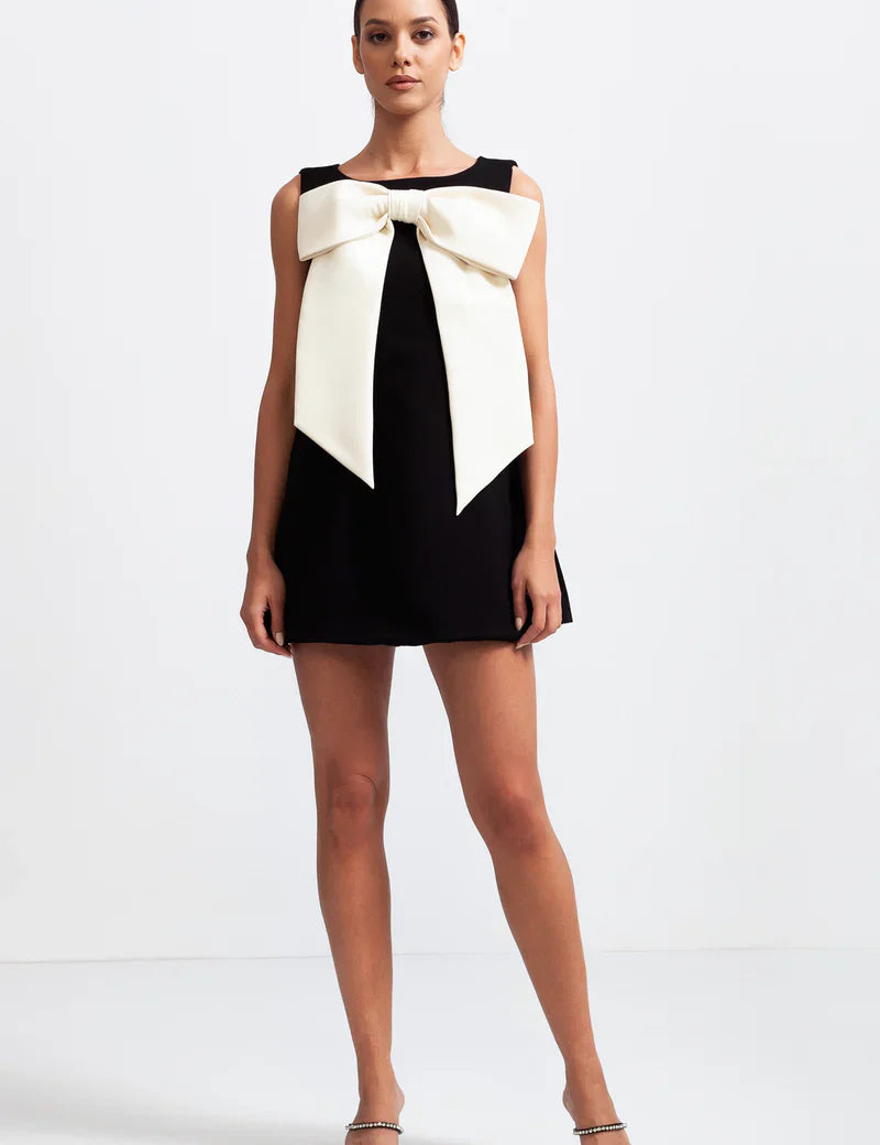 Claudia | Black Sleeveless Massive Ribbon Mini Dress S Dress