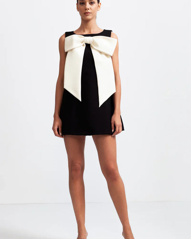 Claudia™ | Black Sleeveless Massive Ribbon Mini Dress S Dress