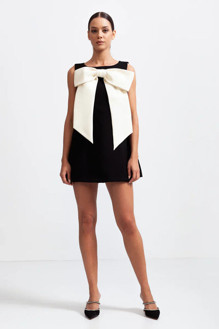 Claudia™ | Black Sleeveless Massive Ribbon Mini Dress S Dress