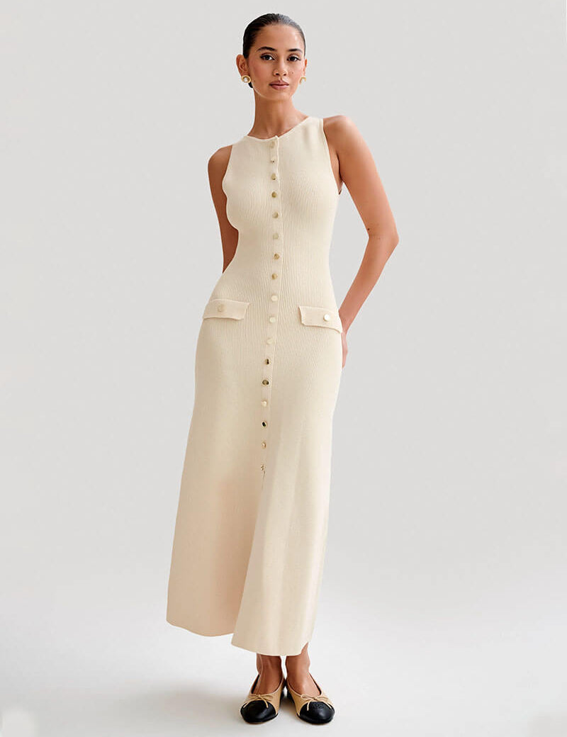 Ximena | Sleeveless Maxi Dress Beige Dresses