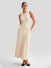 Ximena | Sleeveless Maxi Dress Beige Dresses