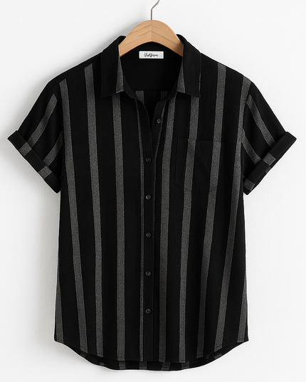 Castello Striped Linen Shirt Black Men Shirts