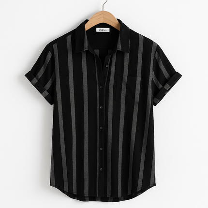Castello Striped Linen Shirt Black Men Shirts