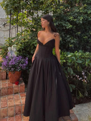 Fiona | Black Strapless Corset Midi Dress Dresses