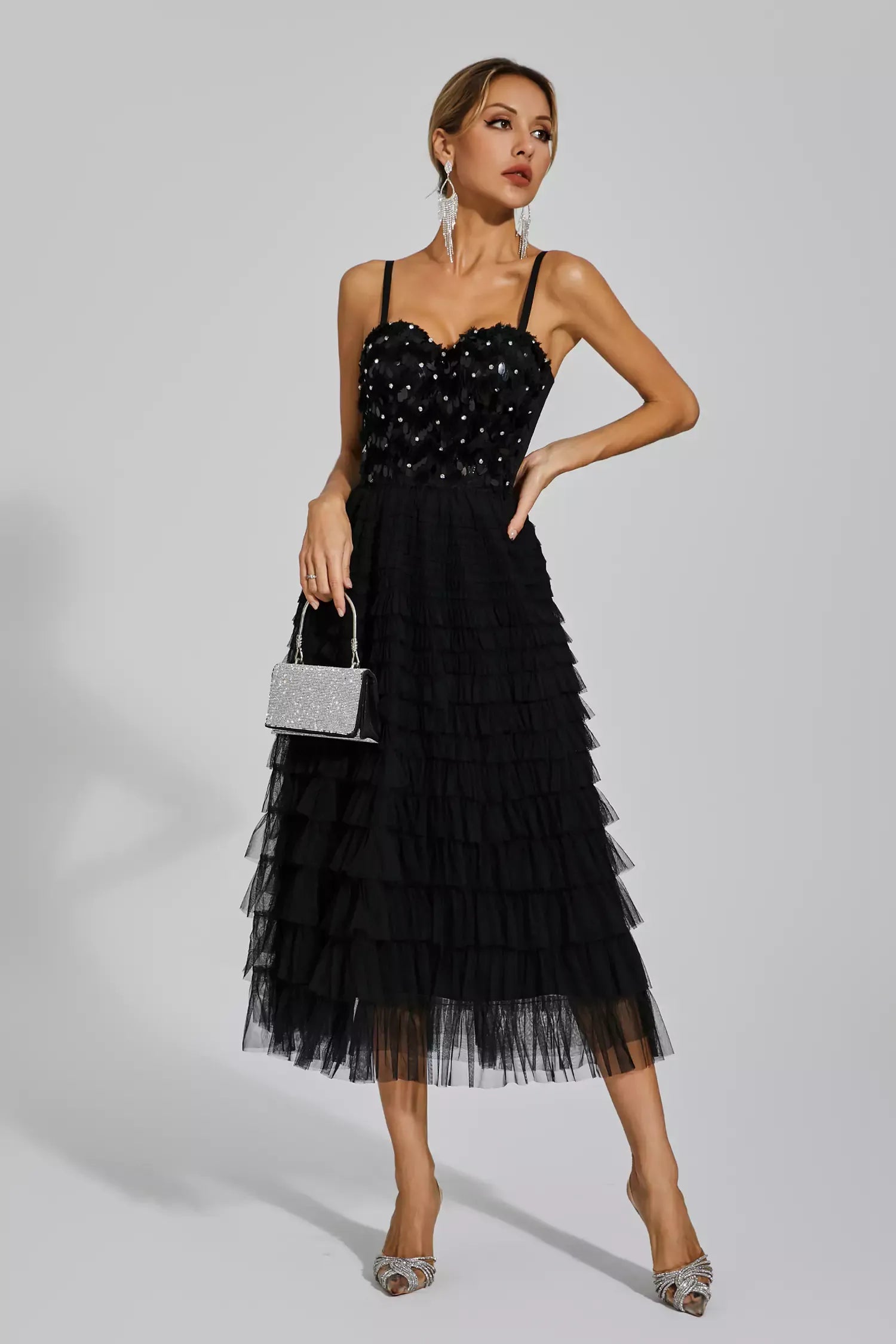 April™ | Black Sequins Slip Dress XS Dresses