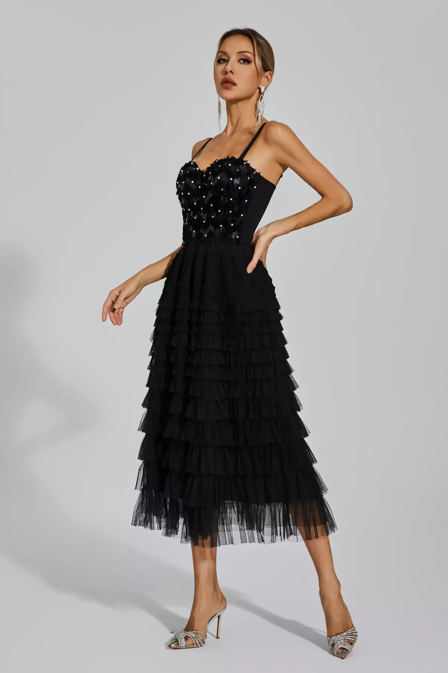 April™ | Black Sequins Slip Dress L Dresses