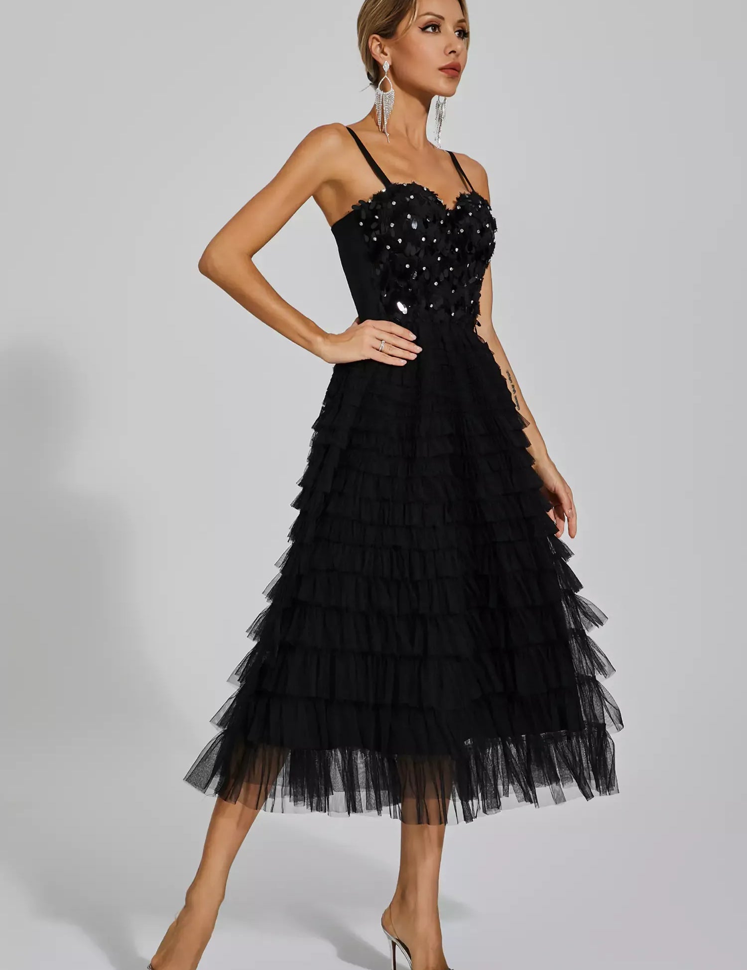 April™ | Black Sequins Slip Dress M Dresses
