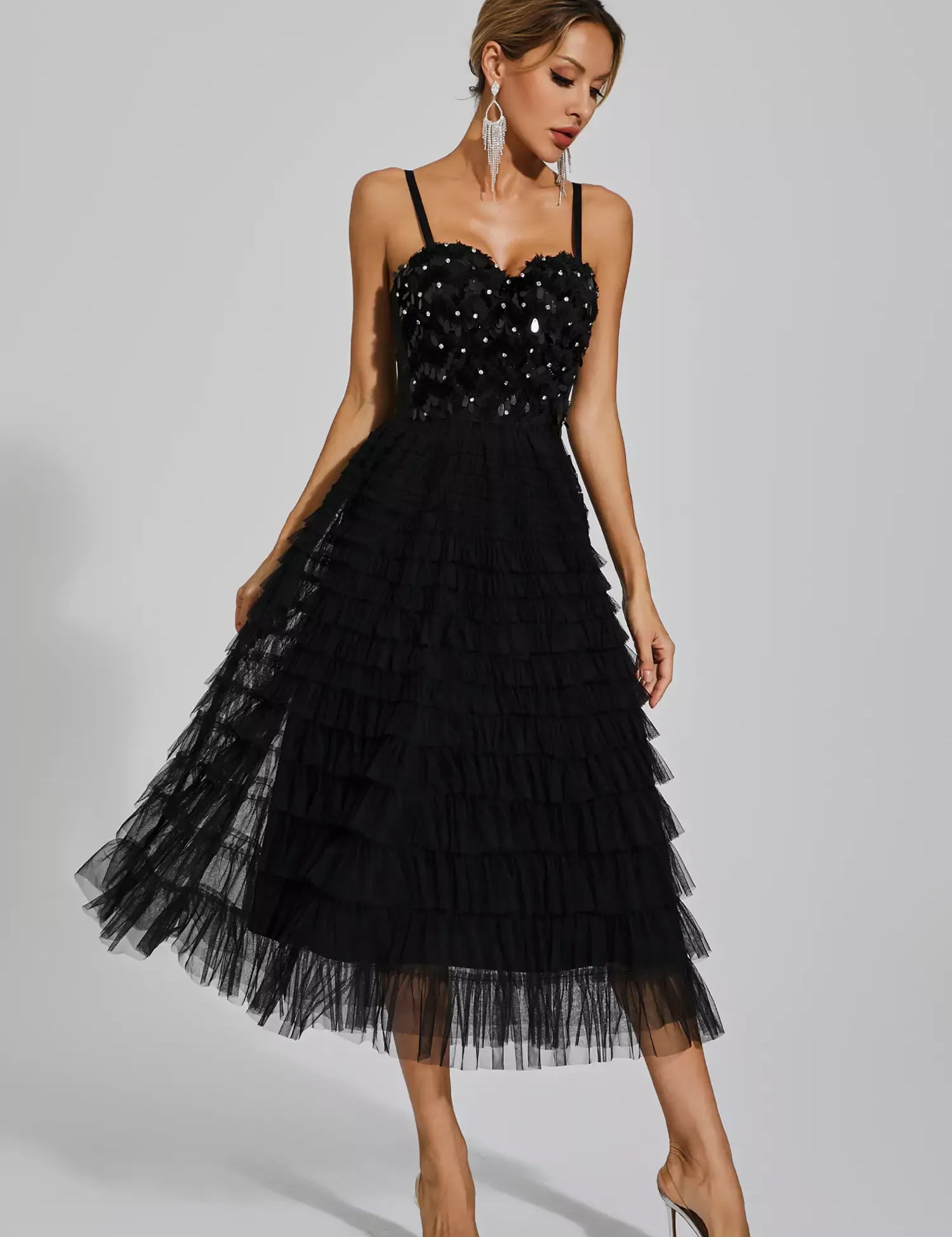 April™ | Black Sequins Slip Dress S Dresses