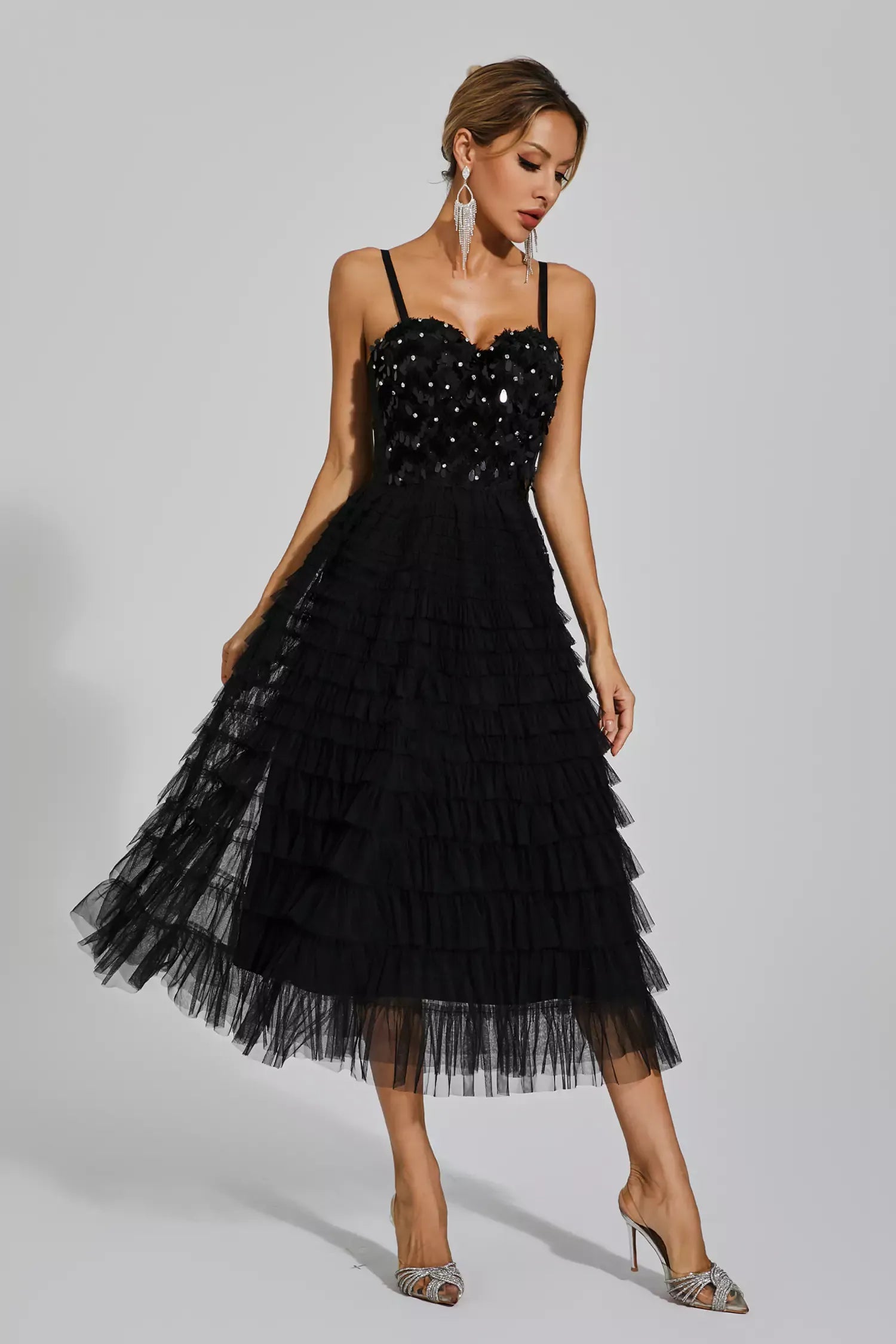 April™ | Black Sequins Slip Dress S Dresses
