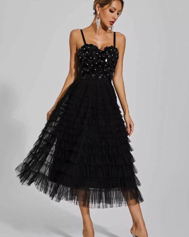 April™ | Black Sequins Slip Dress S Dresses