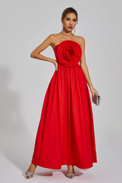 Mariah™ | Red Rose Flower Off Shoulder Dress L Dresses