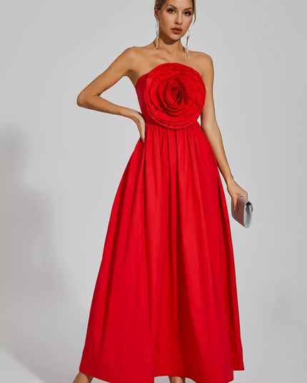 Mariah™ | Red Rose Flower Off Shoulder Dress L Dresses
