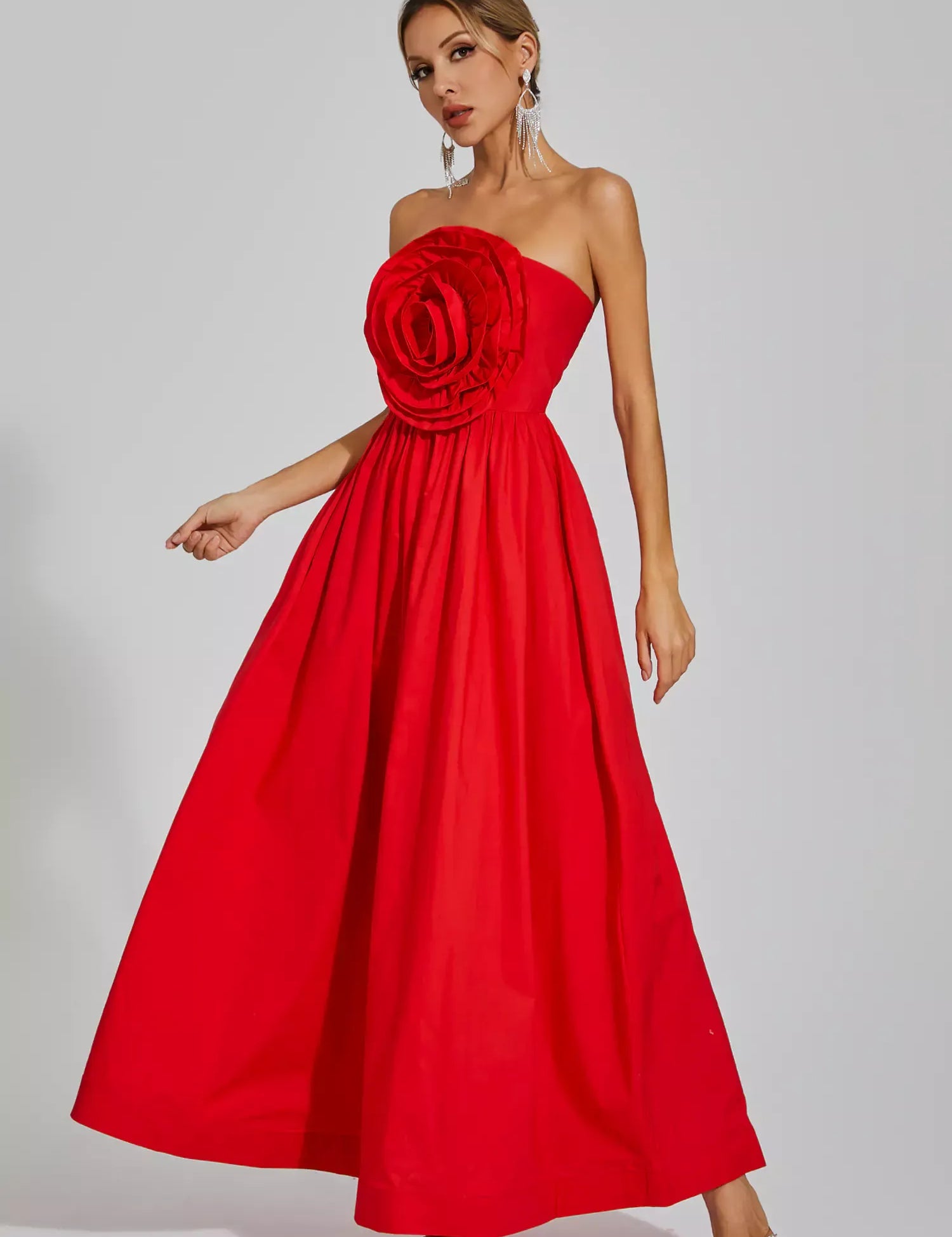 Mariah™ | Red Rose Flower Off Shoulder Dress S Dresses