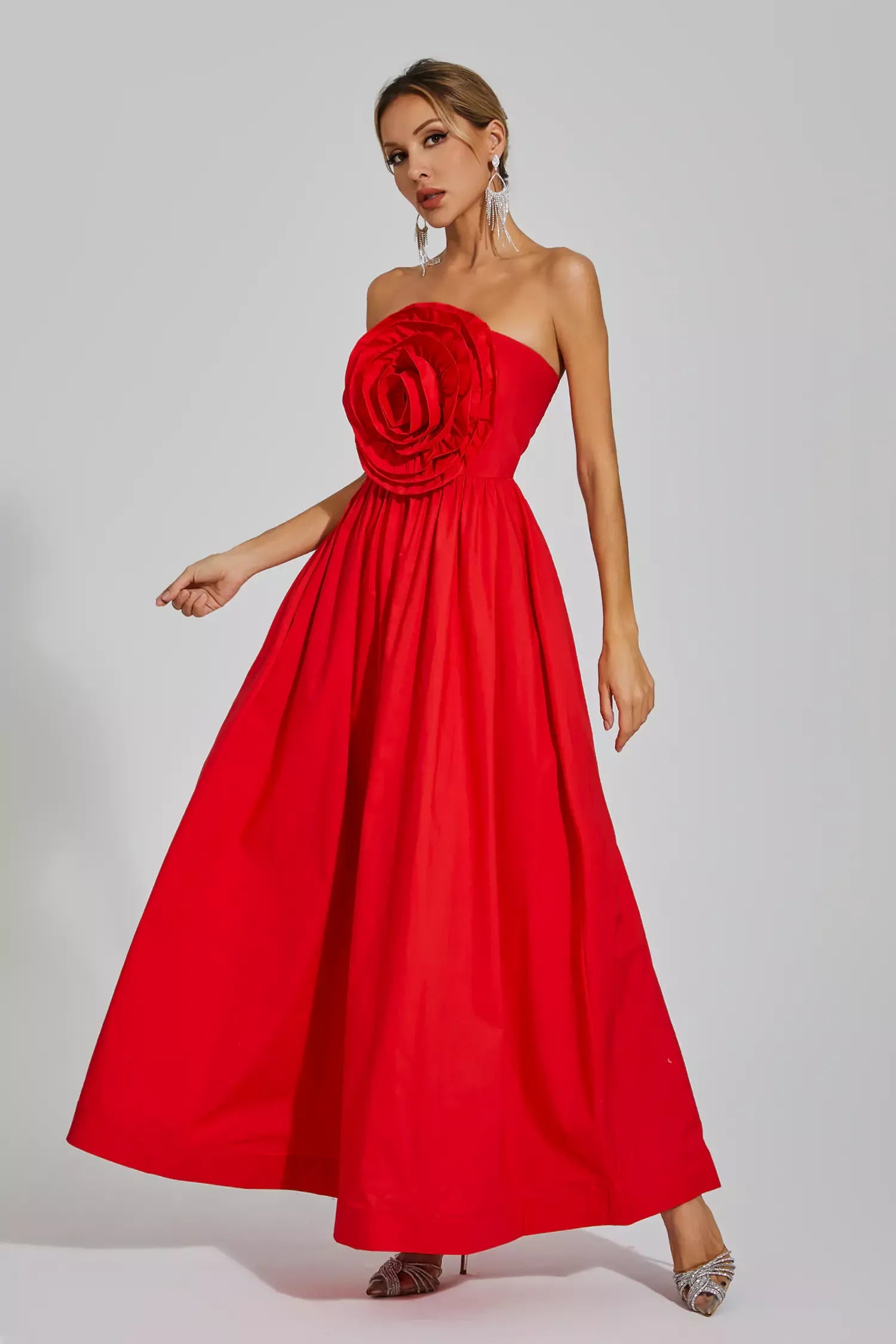 Mariah™ | Red Rose Flower Off Shoulder Dress S Dresses