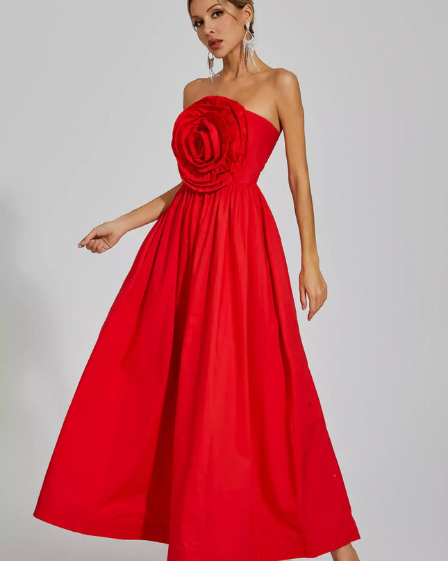 Mariah™ | Red Rose Flower Off Shoulder Dress S Dresses