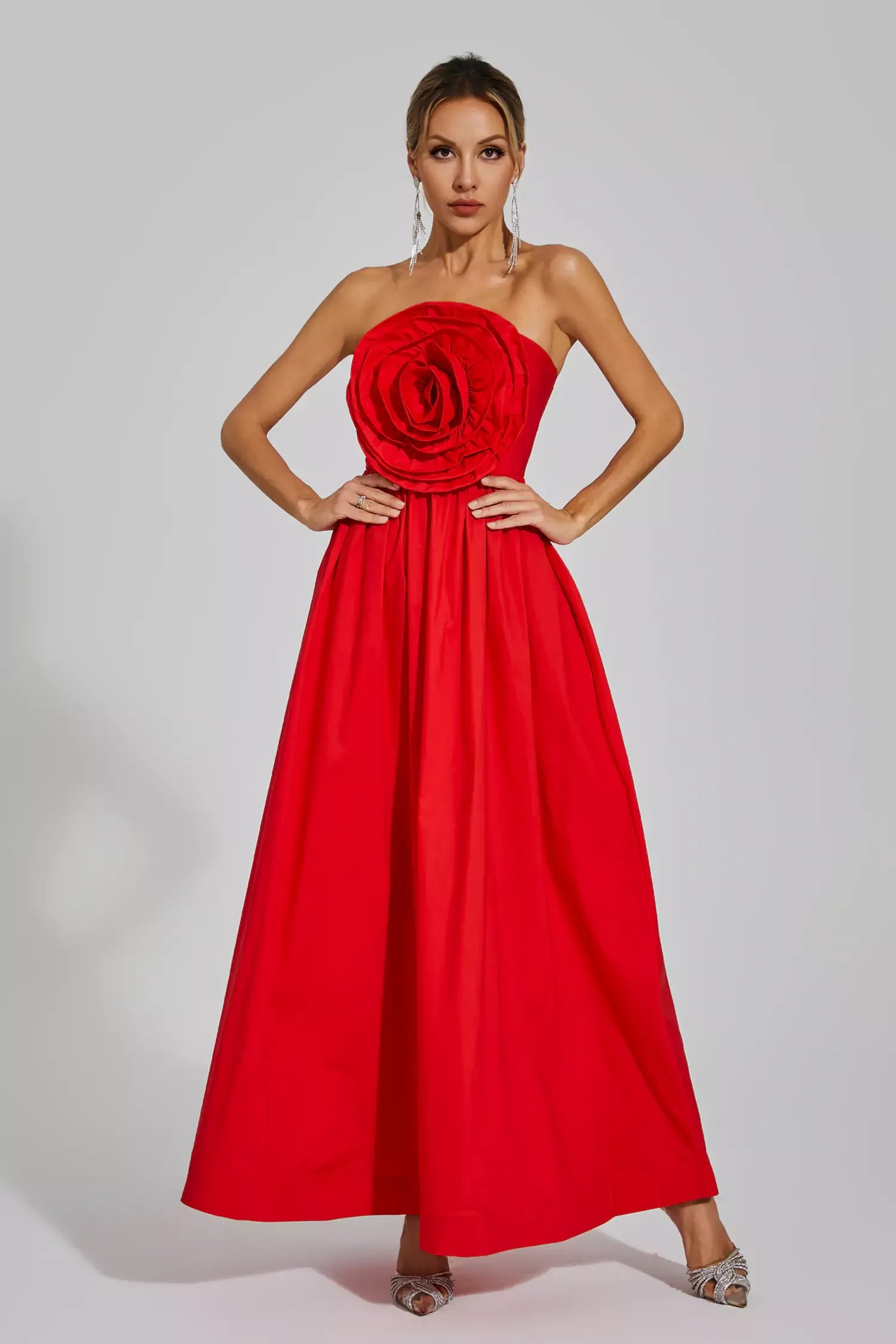 Mariah™ | Red Rose Flower Off Shoulder Dress M Dresses