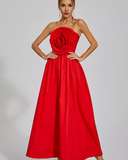 Mariah™ | Red Rose Flower Off Shoulder Dress M Dresses