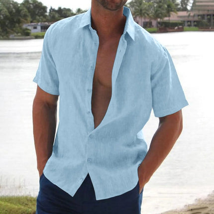 Men's Lightweight Short Sleeve Linen Shirt Blue Shirts