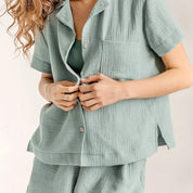 Airy Linen Loungewear Green Women Pants